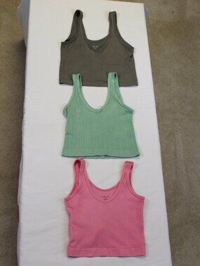 Out From Under UO Cropped Tank Bundle S Ribbed Y2K Green Pink Brown